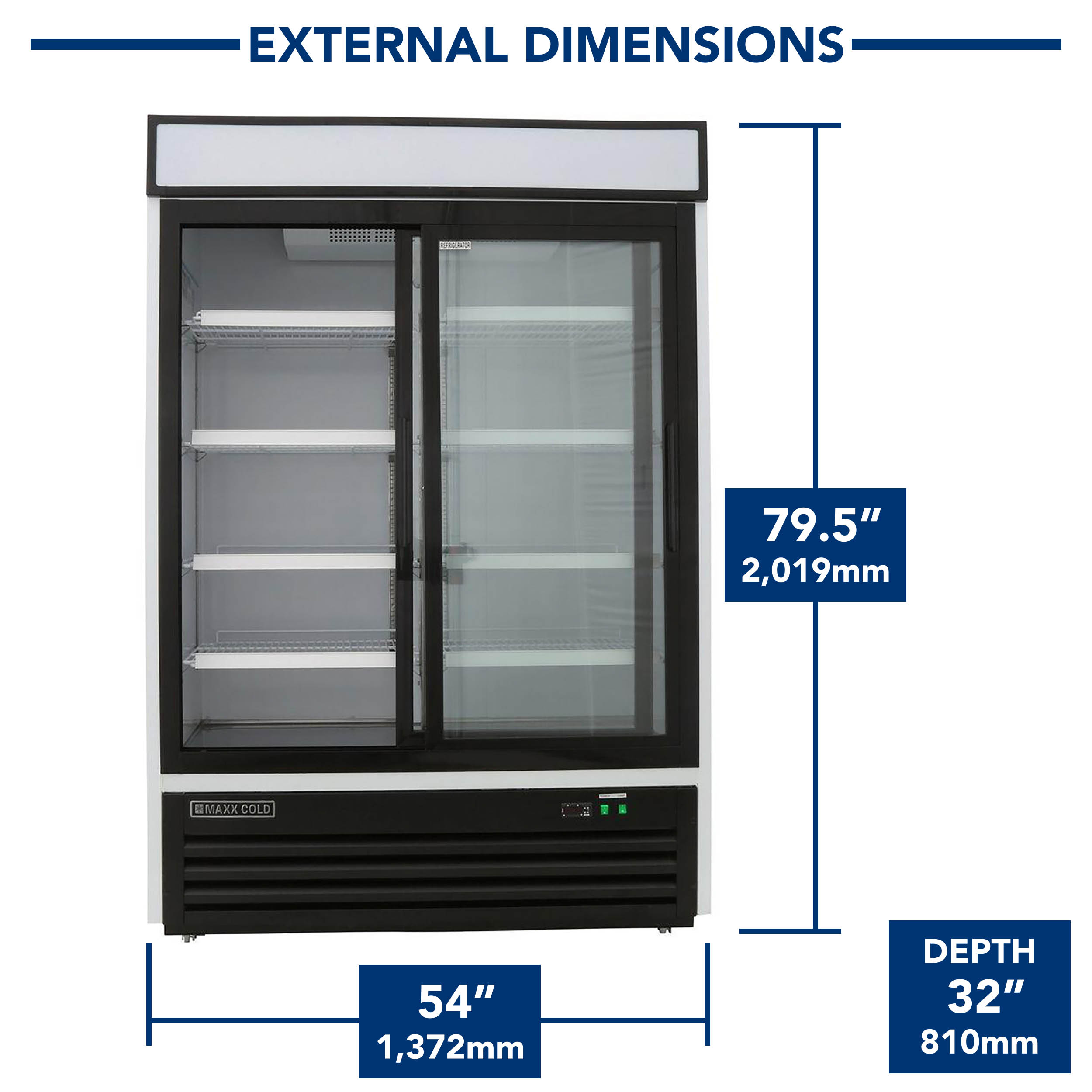 Maxx Cold Double Glass Door Ice Merchandiser Freezer, 54", 48 cu. ft. Capacity, in Black (MXM2-48FBHC)
