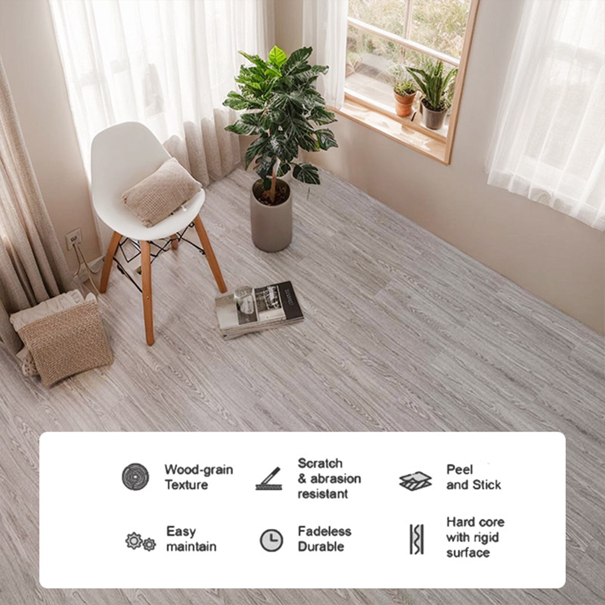 54pcs (cover 81 Sq. Ft), Each pcs 36''*6''. Peel & Stick, Vinyl Plank Flooring, Wood Grain, Self-adhesive and Waterproof Tile Sticker, DIY Stickers- for decorating living rooms, bedrooms, offices