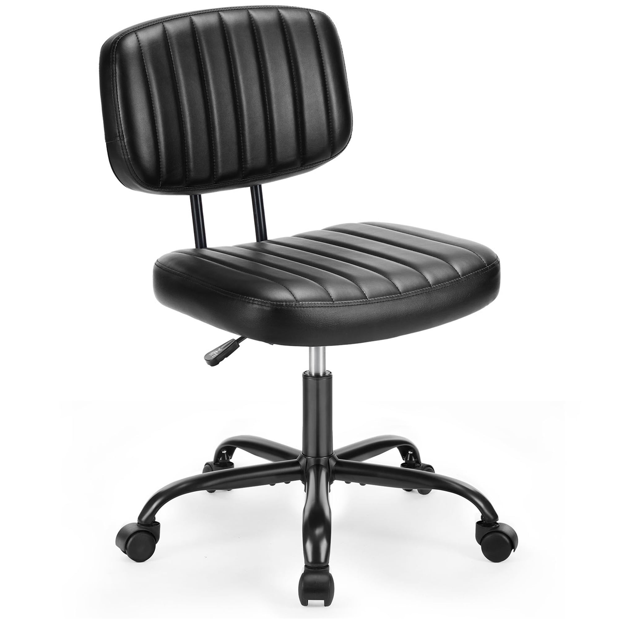Topcobe Armless Home Office Chair Ergonomic Desk with Comfy Low Back Lumbar Support, Height Adjustable PU Leather Computer Task Chair with 360° Swivel Wheels, for Small Space, Kids and Adults, Black