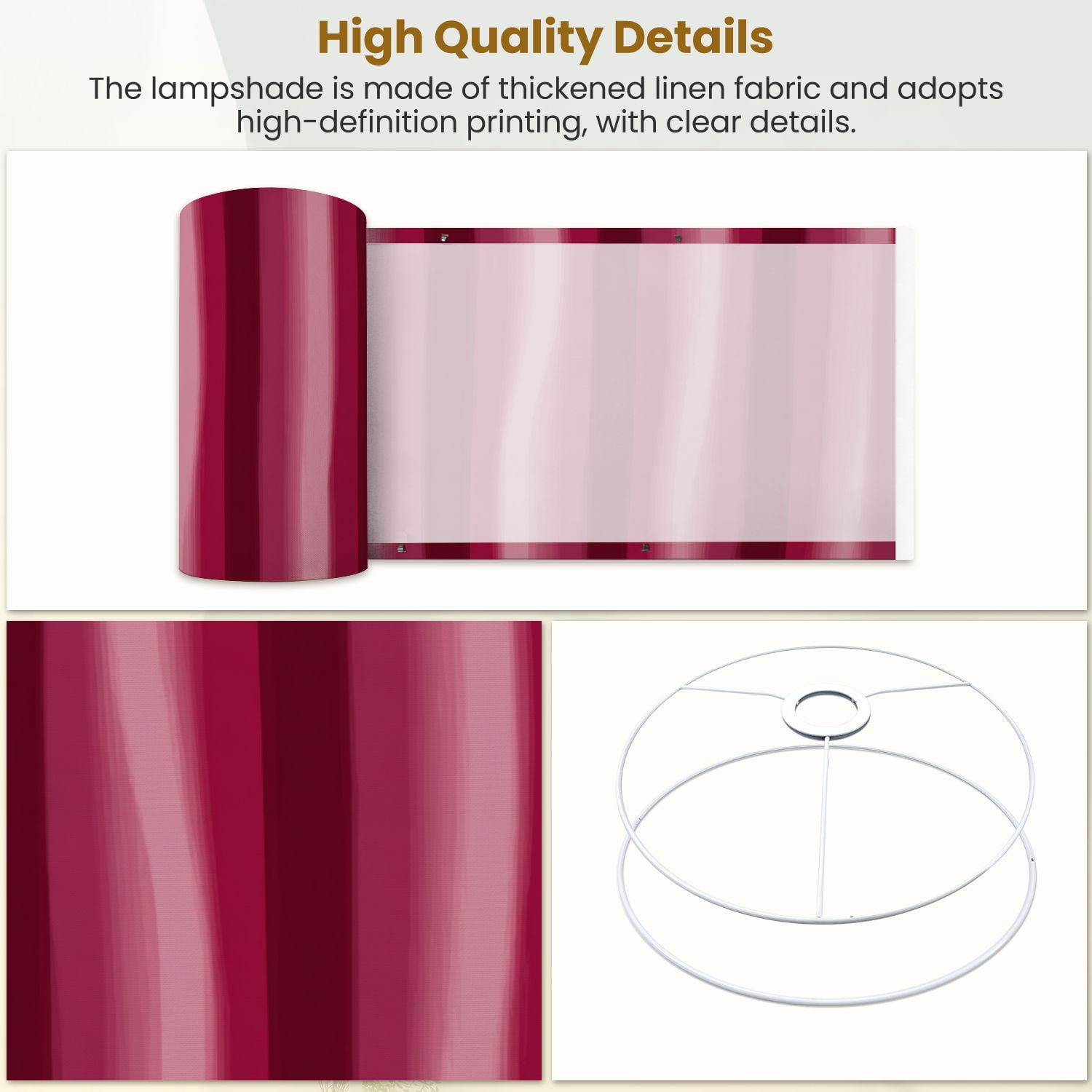 Linen Drum Lampshades Elegant vertical stripes shades burgundy rose create sophisticated 13"x13"x10" Light Shade for Table Lamps Floor Lamps Drum Lamp Shades Lampshade Replacement Assembly Required