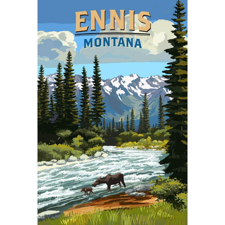 Ennis, Montana, Moose and River Rapids (12x18 Wall Art Poster, Room Decor)