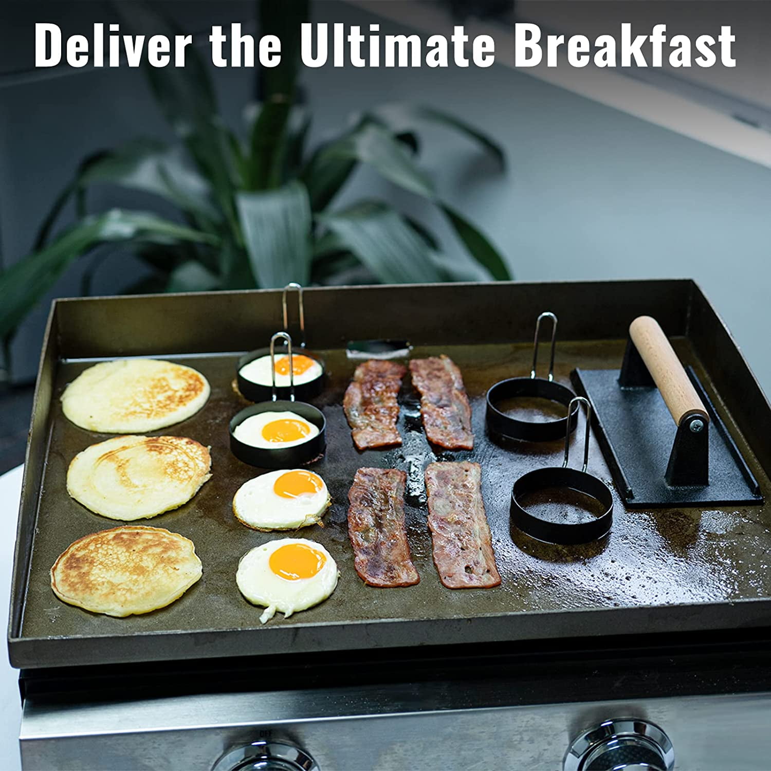 SHINESTAR 6-Piece Griddle Breakfast Kit for Blackstone - Complete Set of Griddle Accessories Including Pancake Batter Dispenser, Bacon Press, and Egg Rings C43