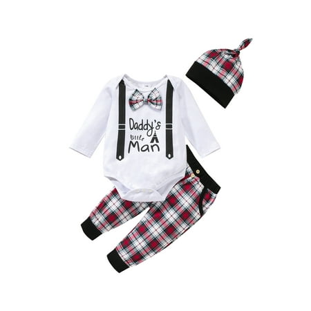 

Binpure Letter Print O-Neck Long Sleeve Romper+ Plaid Suspender Trousers+ Hat