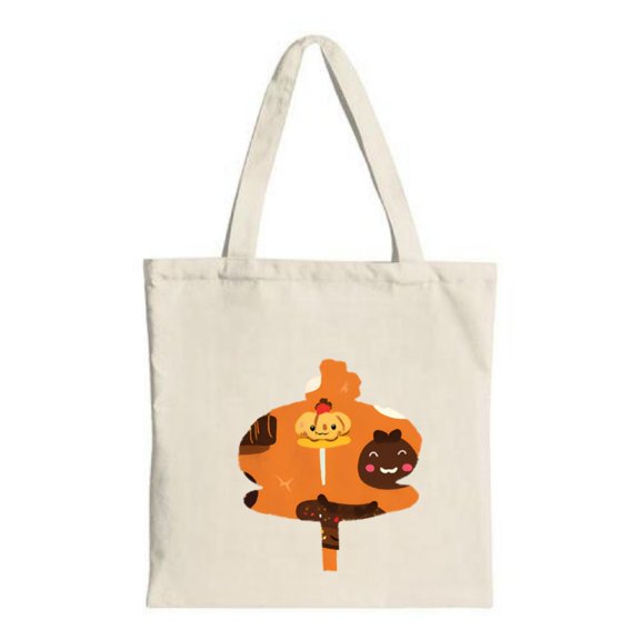Stylish Canvas Tote Bag with Cheerful Tree Design Orange & Brown Leaves Smiling Face & Star - Perfect for Shopping & Travel