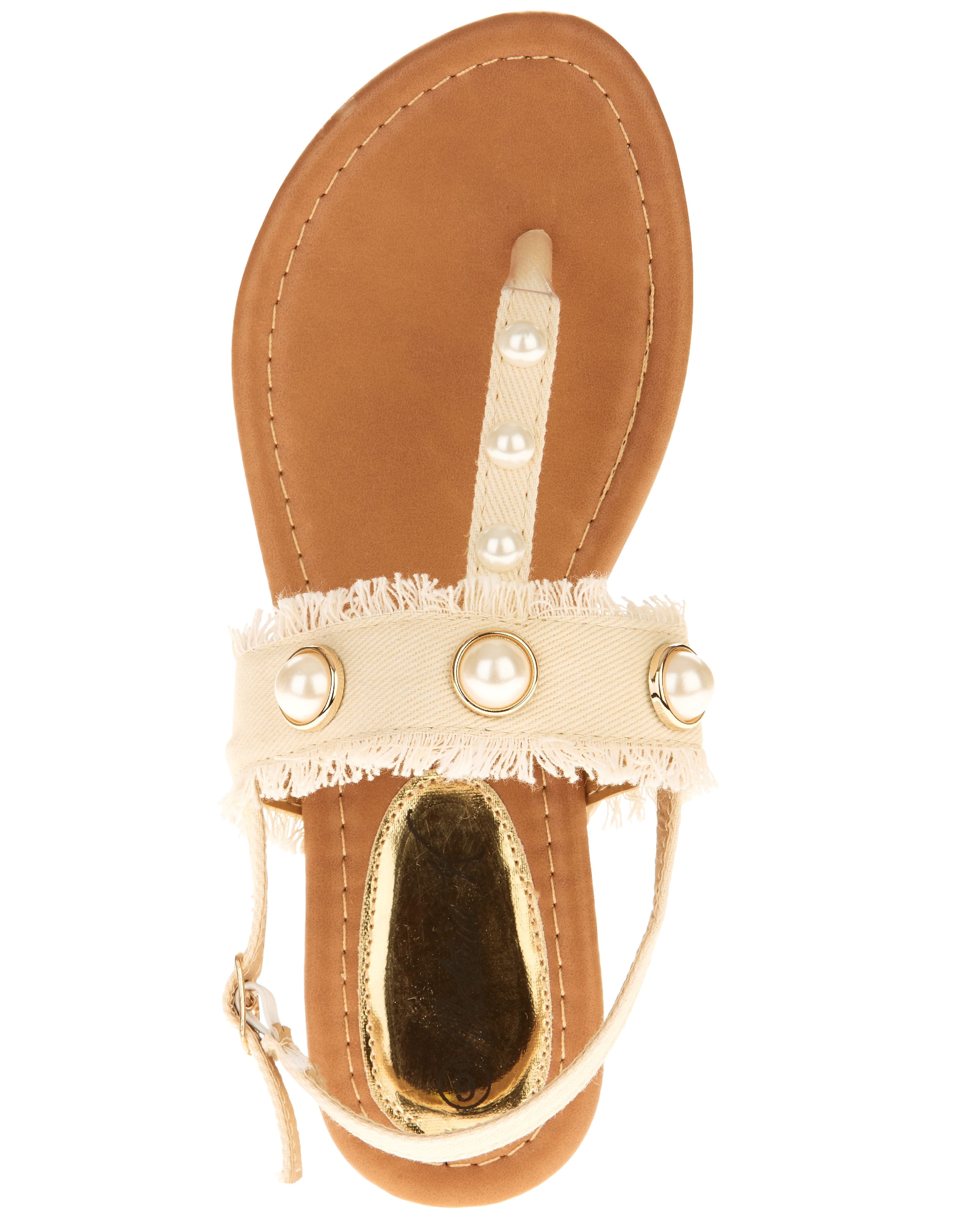 Victoria K Women's Denim and Pearls Sandals
