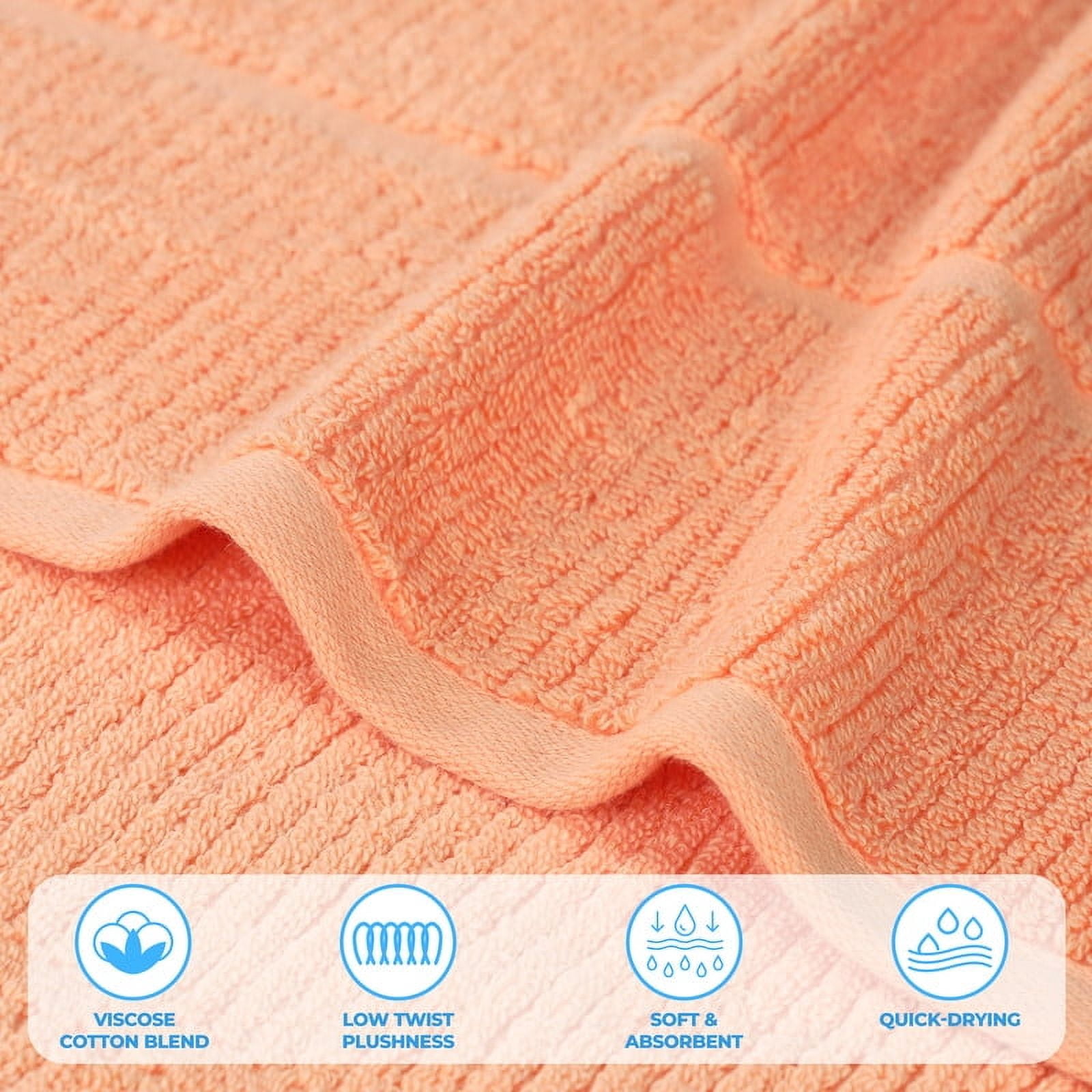 Superior Milo 3 Piece Smart Twist Cotton Towel Set, Medium Weight Ribbed Design Towels, Peach