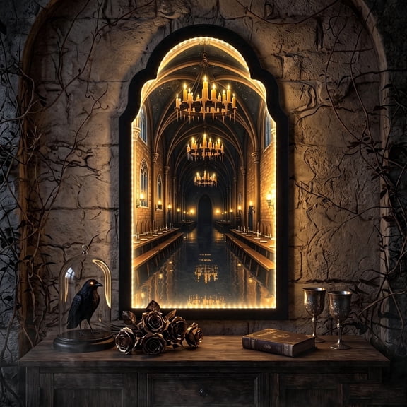 Clearance & Free Returns! Halloween Decorations Indoor Gifts, LED Ghost Mirror Hologram,Spooky Gothic Decor,Haunted Mirror Halloween Decorations,Vintage Wall Decor for Living Room Fireplace