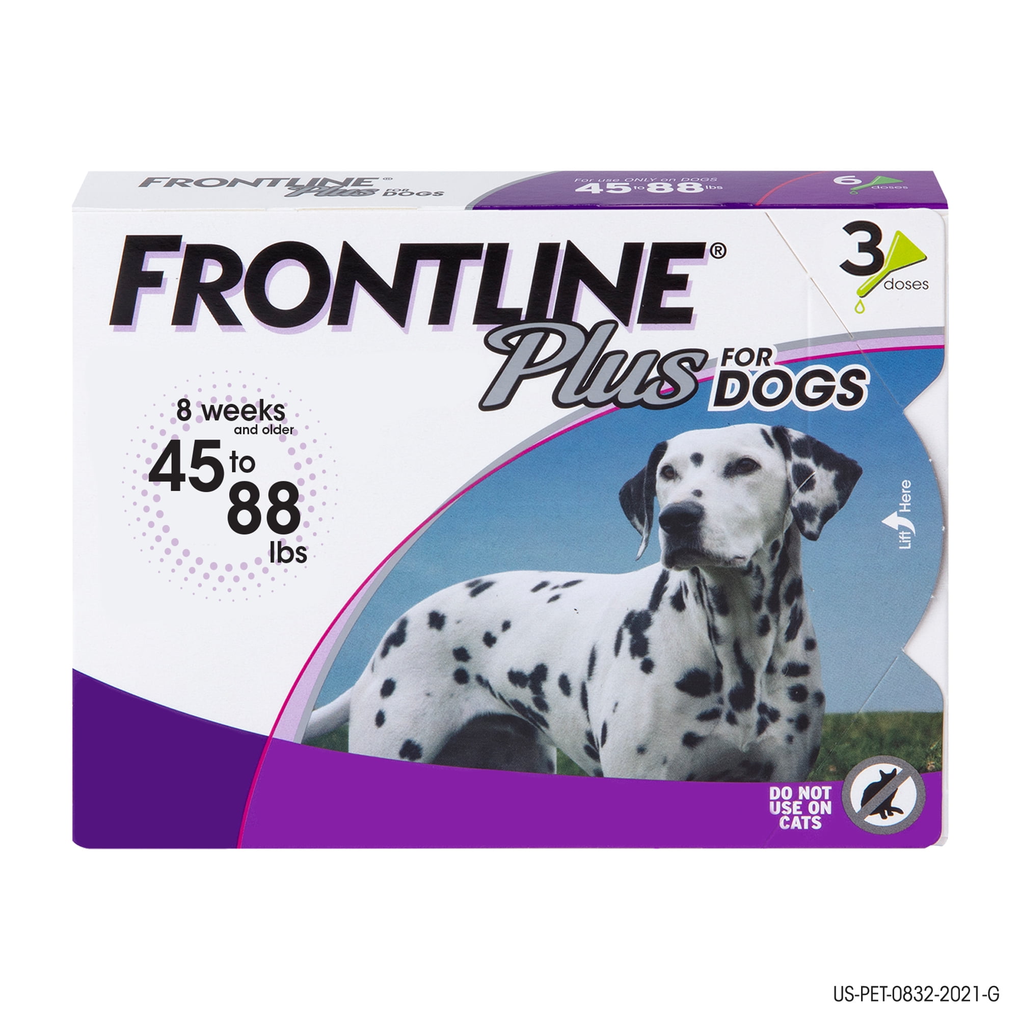 FRONTLINE® Plus for Dogs Flea and Tick Treatment, Large Dog, 45-88 lb, Purple Box, 3 CT