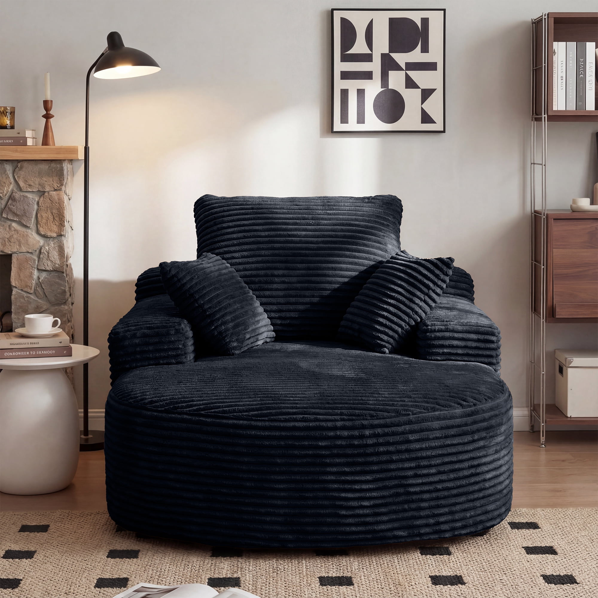 Sdorens 67" Chaise Lounge Chair Indoor,Oversized Corduroy Upholstered Boneless Sofa Bed,Deep Seat Sleeper Couch Reading Chairs Cloud Sofas Couches for Living Room, No Assembly Required (Black)