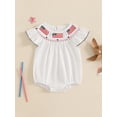 thumbnail image 2 of Okbabeha Newborn Baby Girls 4th of July Outfits Fourth of July Bubble Romper Fly Sleeve USA Flag Embroidery Bodysuits Summer Independence Day Clothes, 2 of 7