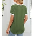 thumbnail image 4 of Ahdbta Women Henley Short Sleeve Tops Color Block Summer Tee Shirts Button Round Neck Y2K Casual T-Shirt, 4 of 8