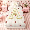 thumbnail image 4 of Meiyoeat Cute Gold Letter A Twin Sheets 3pcs, Strawberry Stripe Print Bedding, Beige Red, 4 of 6