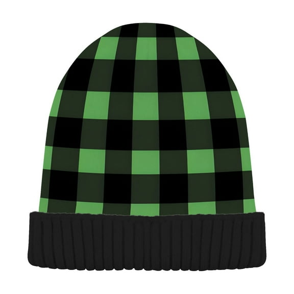 joogoo Checkered Green Grid Art Pattern Beanie Hats Men Women Cuffed Skull Cap Winter Warm Knit Thick Beanies