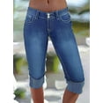 thumbnail image 2 of HKYNLAG Capri Jeans for Women Stretch Low Rise Denim Capris Light Wash Ripped Skinny Cropped Jeans Streetwear Blue L, 2 of 7