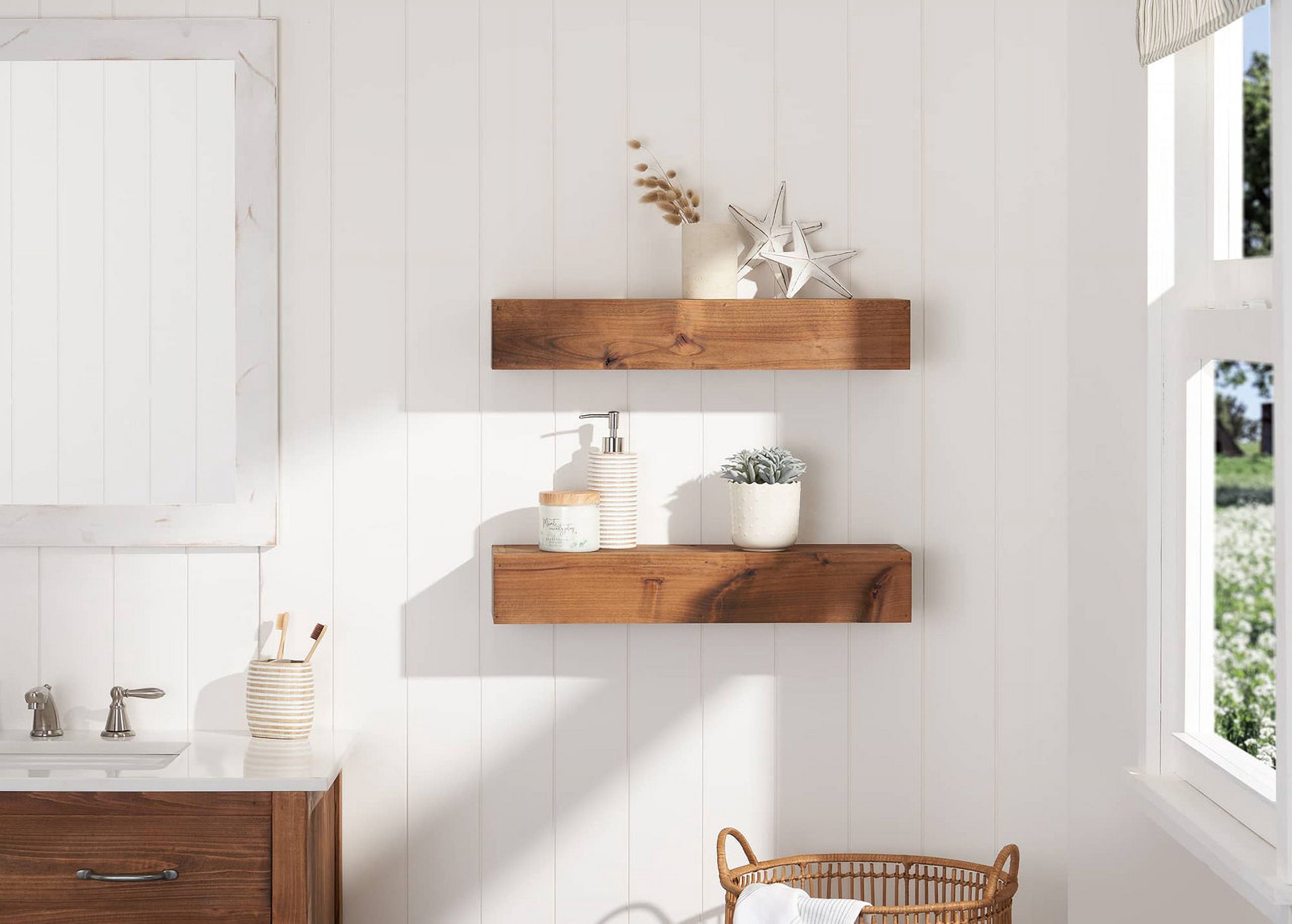 Drakestone Designs Farmhouse Floating Shelf, 24 inch - Walnut Finish (Set of 2)