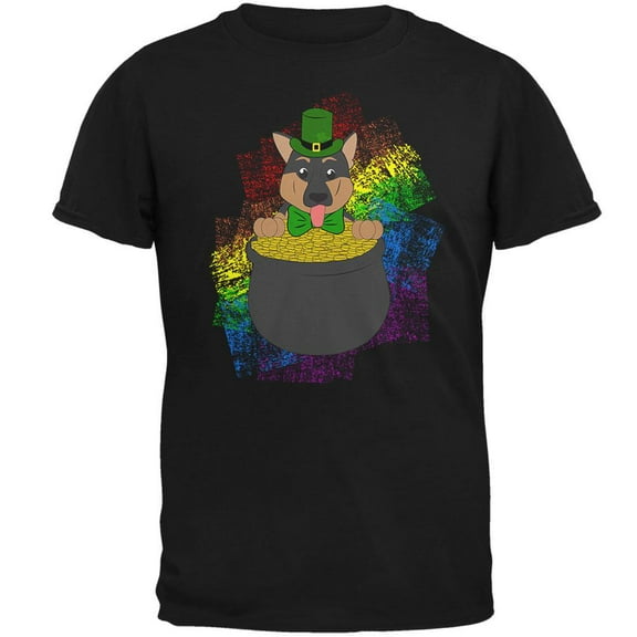 St. Patrick's Day German Shepherd Gold Lucky Mens T Shirt Black LG