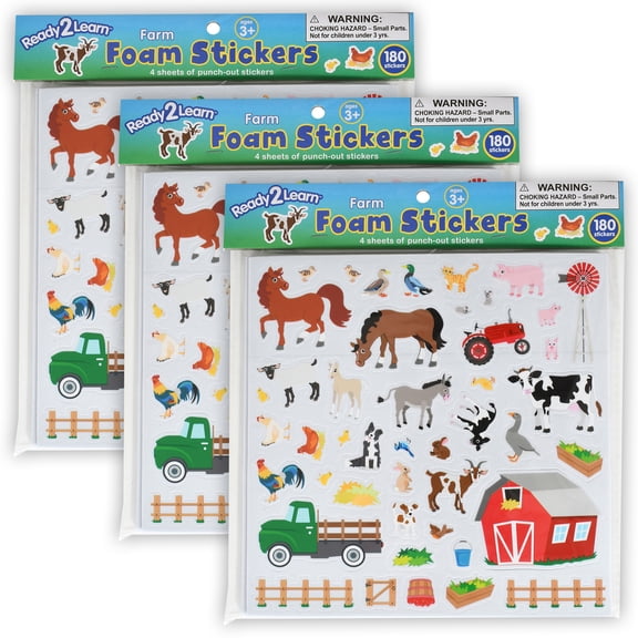 READY 2 LEARN Foam Stickers - Farm - 180 Per Pack - 3 Packs