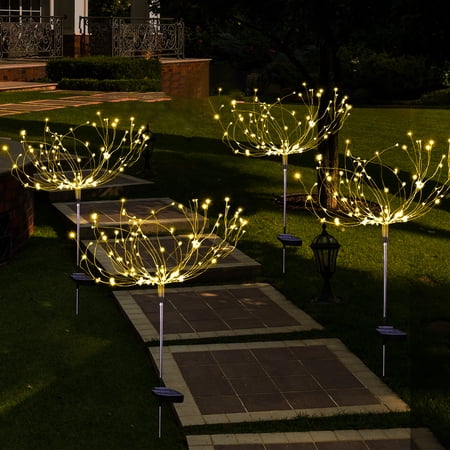 SolarEra Solar Garden Lights  4 Pack 180LED Fireworks Solar Lights Outdoor  Waterproof Patio  Home  Garden Decor Lights for Pathway Backyard Lawn Yard(Warm White)- Christmas Decorations