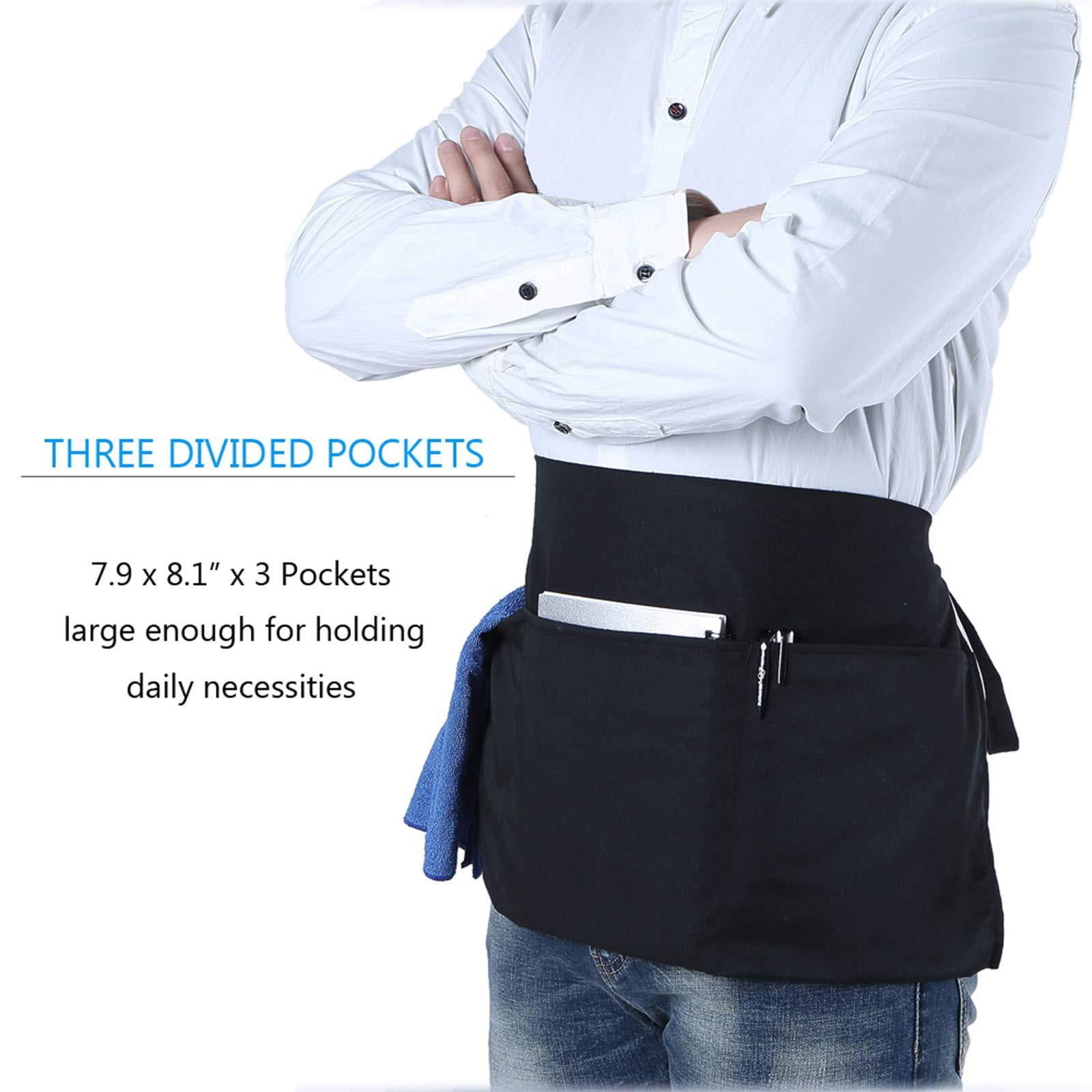 BLACK RED 2//3 POCKET POLYESTER RESTAURANT WAITER SERVER BARISTA WAIST APRON HOT