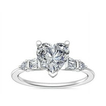 1.00 Carat Heart Cut Real Diamond Solitaire with Accents Beautiful Engagement Ring for her Solid 14K White Gold Size 7