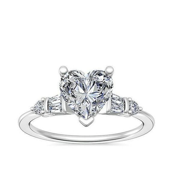 1.00 Carat Heart Cut Real Diamond Solitaire with Accents Beautiful Engagement Ring for her Solid 14K White Gold Size 7