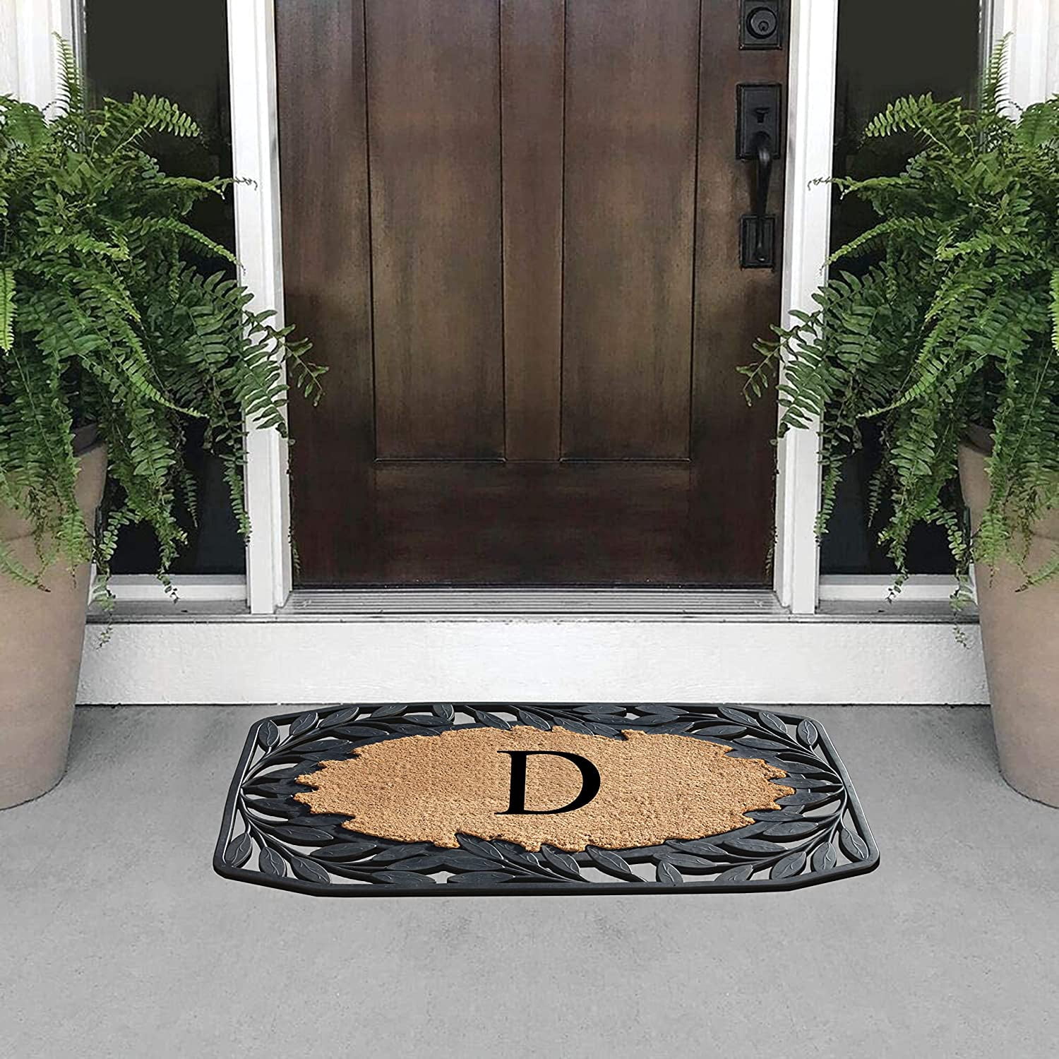 A1 Home Collections Floral Black, Beige, Multi-color Rubber and Coir Doormat for Outdoor Entrance Non Slip Backing Front Door Mat, 23" x 38"