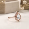 thumbnail image 3 of 925 Sterling Silver 14K Rose Gold Pear Shape Created Aquamarine Cubic Zirconia Hollow Flower Engagement Ring, 3 of 5