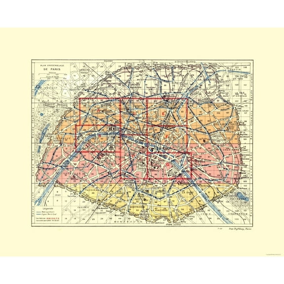 Historic Map - Paris France - Blue Guides 1921 - Vintage Wall Art