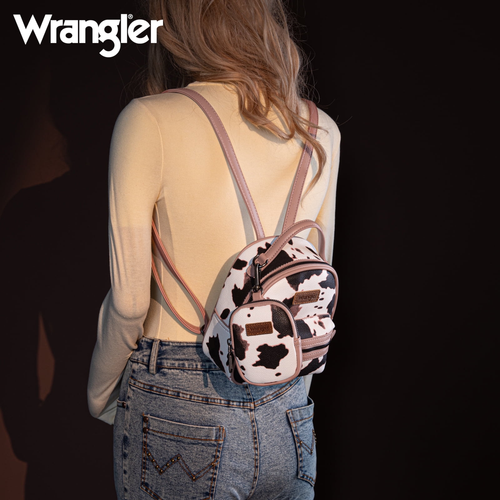 Wrangler Mini Backpack Cute Cow Print Backpack Purse for Women, Pink