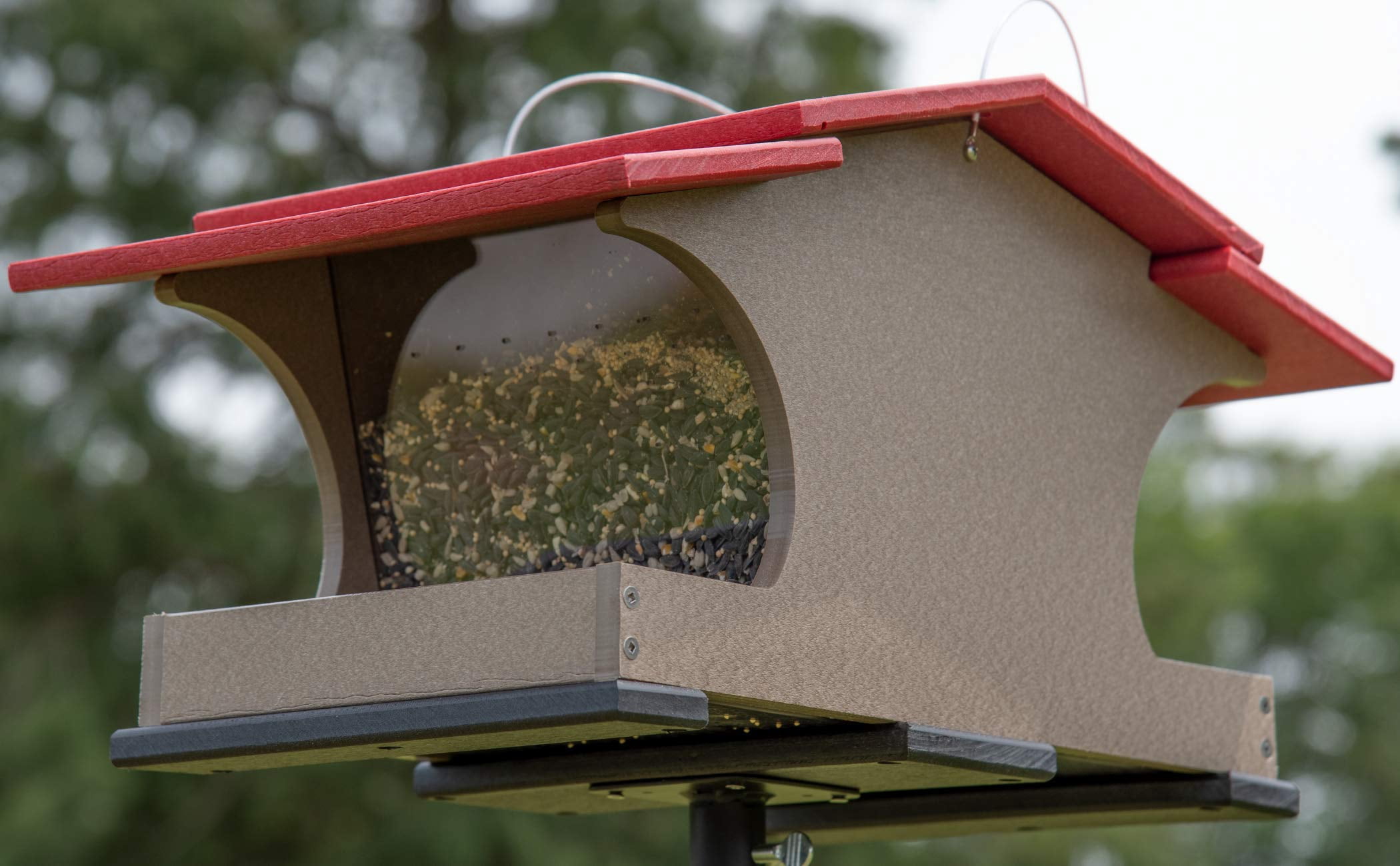 JCs Wildlife Large Poly Hopper Bird Feeder (Cardinal Red/Tan)
