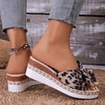 thumbnail image 4 of Womens Espadrilles Open Toe Leopard Print Bowtie Wedge Sandals Summer Casual Slip on Slides Lightweight Dressy Beach Shoes Black Size 8, 4 of 7