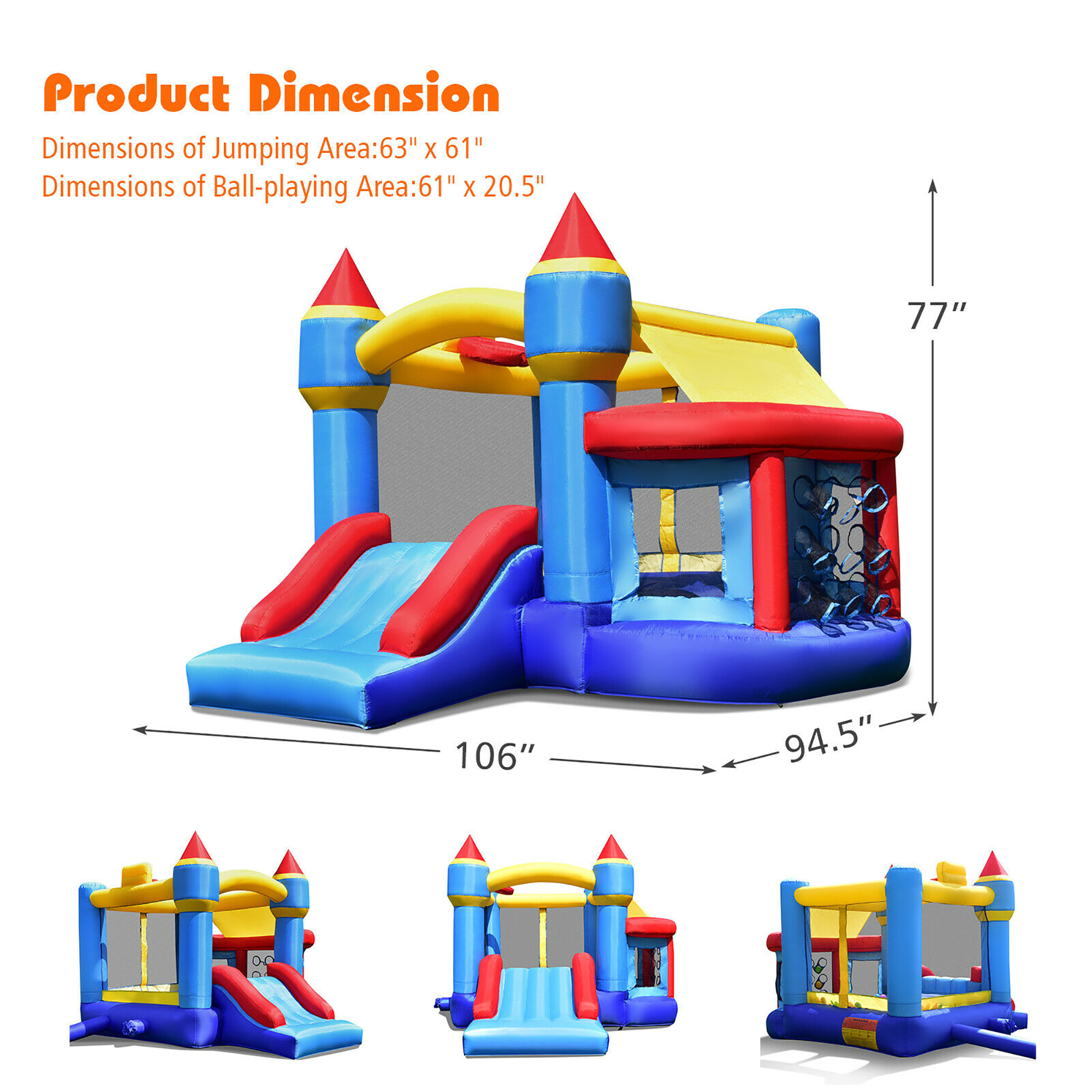Costway InflatableBounce House Castle Slide Bouncer Kids Shooting Net/Without Blower