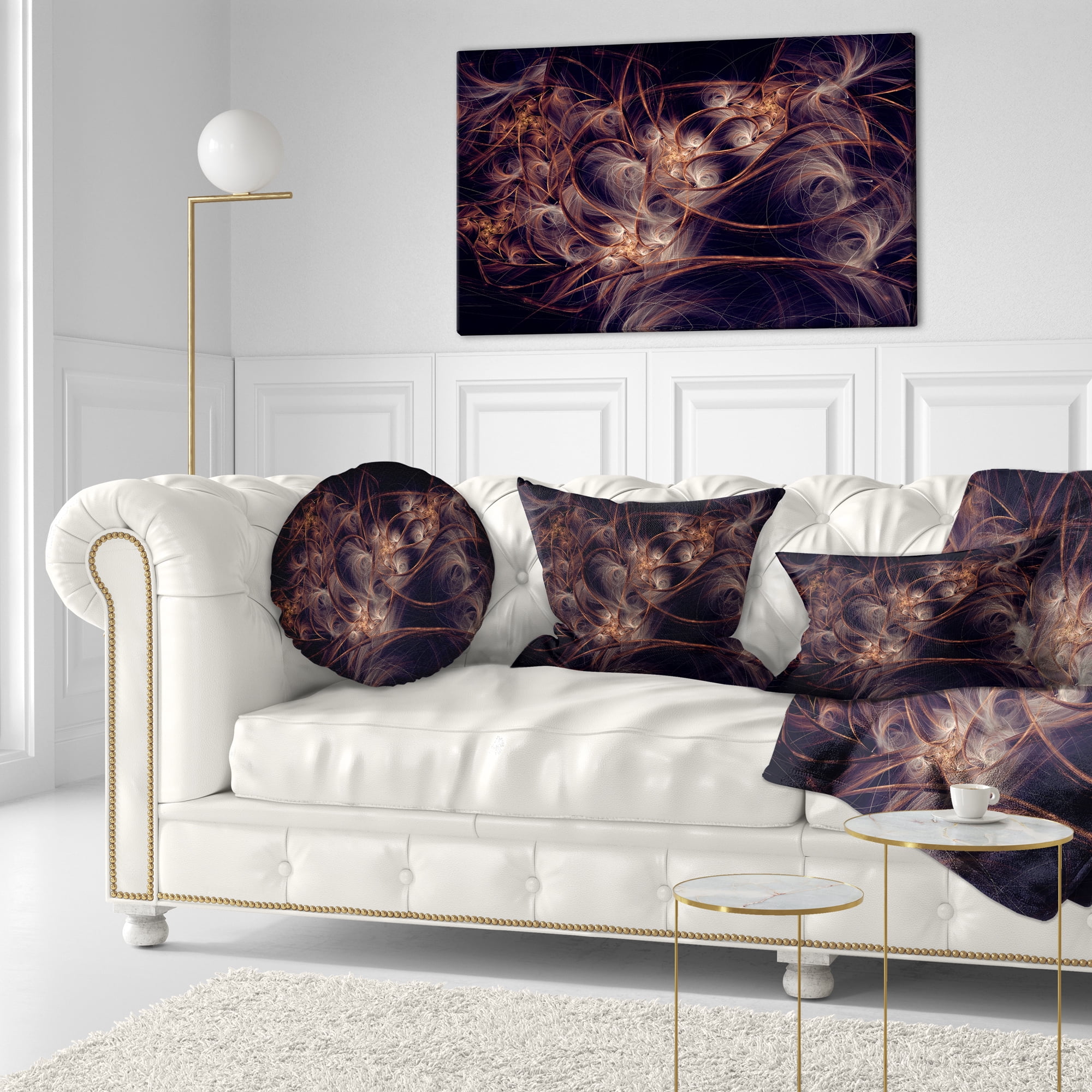 Designart Dark Golden Digital Art Fractal Flower - Floral Throw Pillow - 12x20