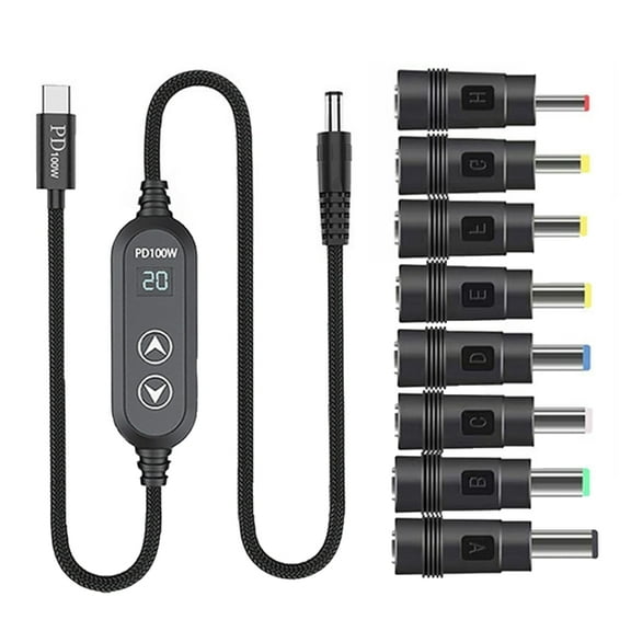 USB C DC5.5mm Power Supply 100W With 5V/12V/15V/19V/20V Multiple Output USB To Direct Power Cord 8 Adapters For Laptops