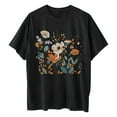 thumbnail image 6 of LEBONYARD Womens Summer Tops,Womens Tops Trendy ,Women's Fashion Summer Round Neck Drop Sleeves Leisure Short Sleeve Flower Printing Tops Black L, 6 of 7