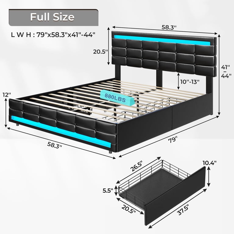 Afuhokles Full Platform Bed with LED Headboard and Storage photo 2