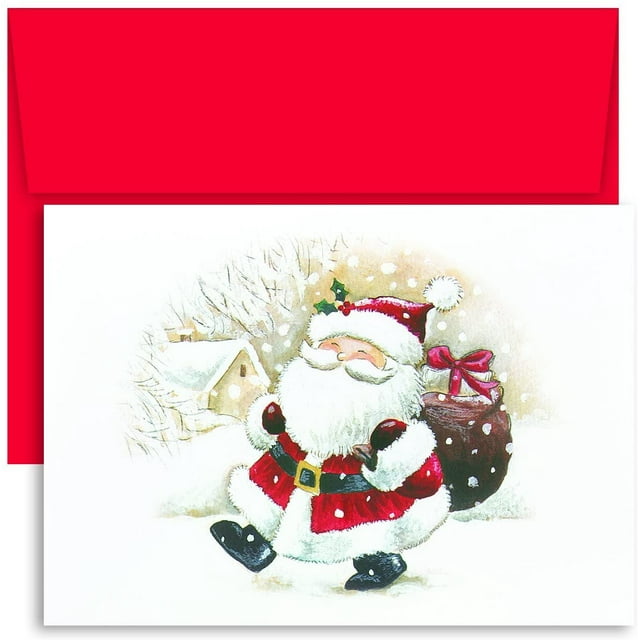 Holiday Collection 18-Count Boxed Christmas Cards with Envelopes, 7.8” x 5.6”, Happy Santa