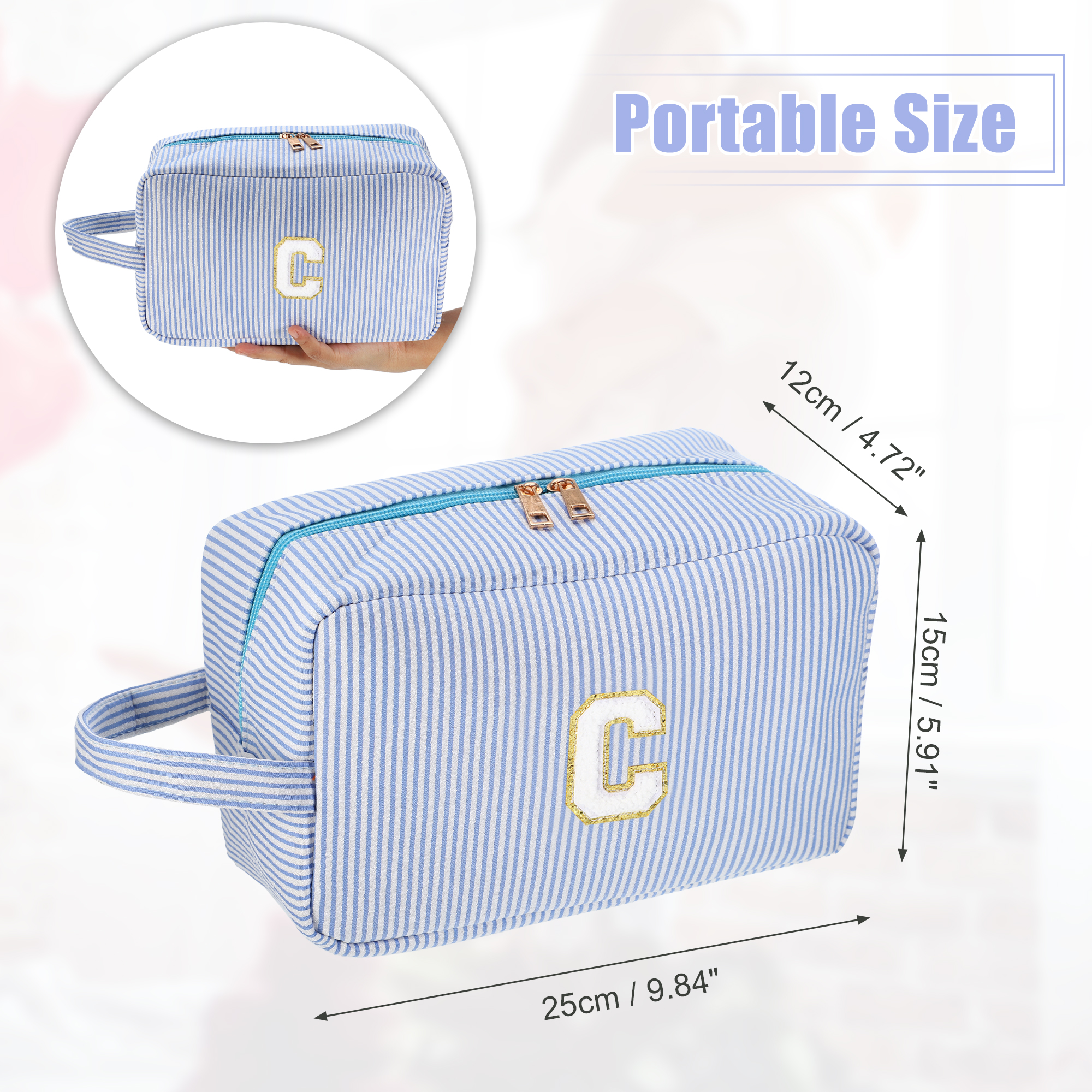 Unique Bargains Personalized Initial Make Up Bag C Cosmetic Bag Travel Makeup Bag Blue