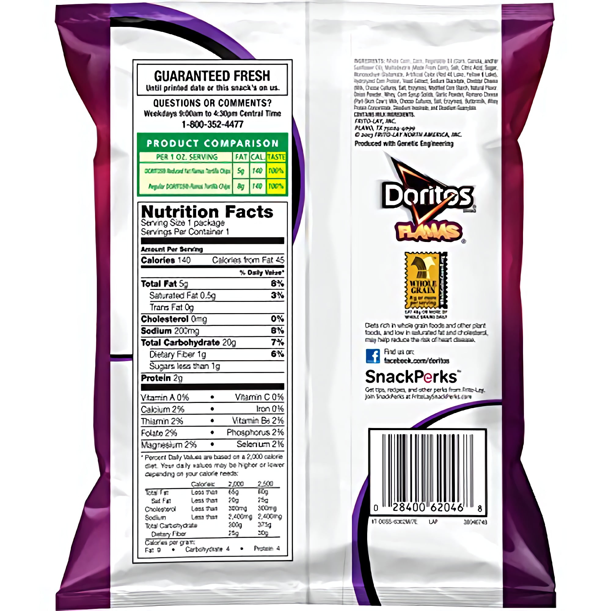 Doritos Reduced Fat Tortilla Chips Flamas Flavored 1 Oz