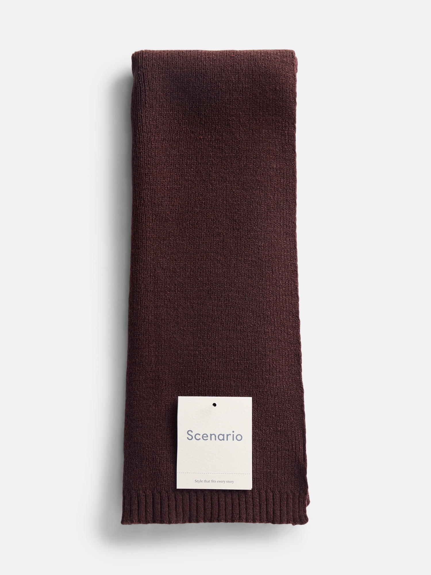 Scenario Women's Knit Oblong Scarf with Ribbed Trim, Carob