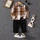 thumbnail image 5 of Gibobby Conjunto para bebé niña Niños pequeños bebés Otoño Invierno algodón manga larga camisa a cuadros pantalones largos conjunto ropa(Marrón,5-6 Años), 5 of 5