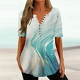 thumbnail image 2 of Pimelu Blouses for Women Dressy Casual Tops for Women Womens Summer Tops Fashion Geometric Print Button up Henley Shirts Ladies V Neck Short Sleeve Hem Tunic Blouses, 2 of 5