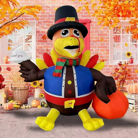 7FT Thanksgiving Day Inflatable Turkey Decoration, Inflatables Happy Thanksgiving Décor with Built-in LED Lights, Blow ups Turkey Outdoor Decorations for Garden Yard Lawn Autumn Party