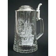 Nautical Stein German Beer Glass Stein with Anchor Pewter Lid