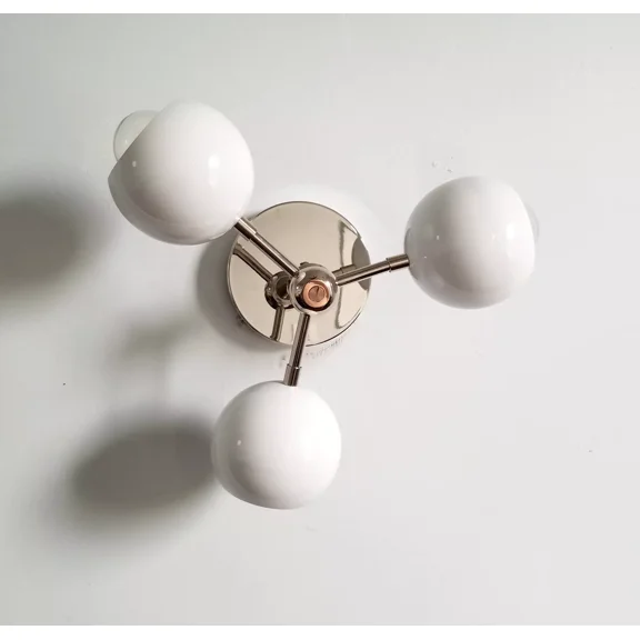 1950's 3 lights Mini Loa Club Sconce Flush Mount Wall Fixture Mid Century White
