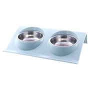 Elevated Dog Cat Feeder Stainless Steel Bowls, Tilted Raised Cat Food and Water Blue L