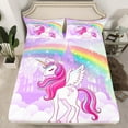 thumbnail image 2 of Erosebridal Chic Unicorn Sheet Set Full,Cartoon Rainbow Bedding Sets Full Size,Fairy Castle Silhouette Full Sheet Sets For Girls,Breathable Room Decoration,4pcs, 2 of 7