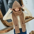 thumbnail image 5 of Njoeus Winter Hoodie Hat Scarf Gloves Set for Women,Warm Soft Fleece Women Siamese Pocket Hooded Hat Long Scarf Shawl Wrap, 5 of 6