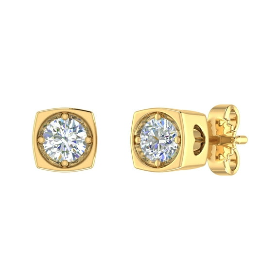 1/2 Carat Diamond Stud Earrings with Sideway Heart in 14K Yellow Gold - IGI Certified