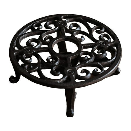 

Heavy Duty Cast Iron Teapot Warmer Graceful Decorative Metal Coffee Milk Soup Heater Hollow Out Dish Cups Heater for Party Bar Balcony Round